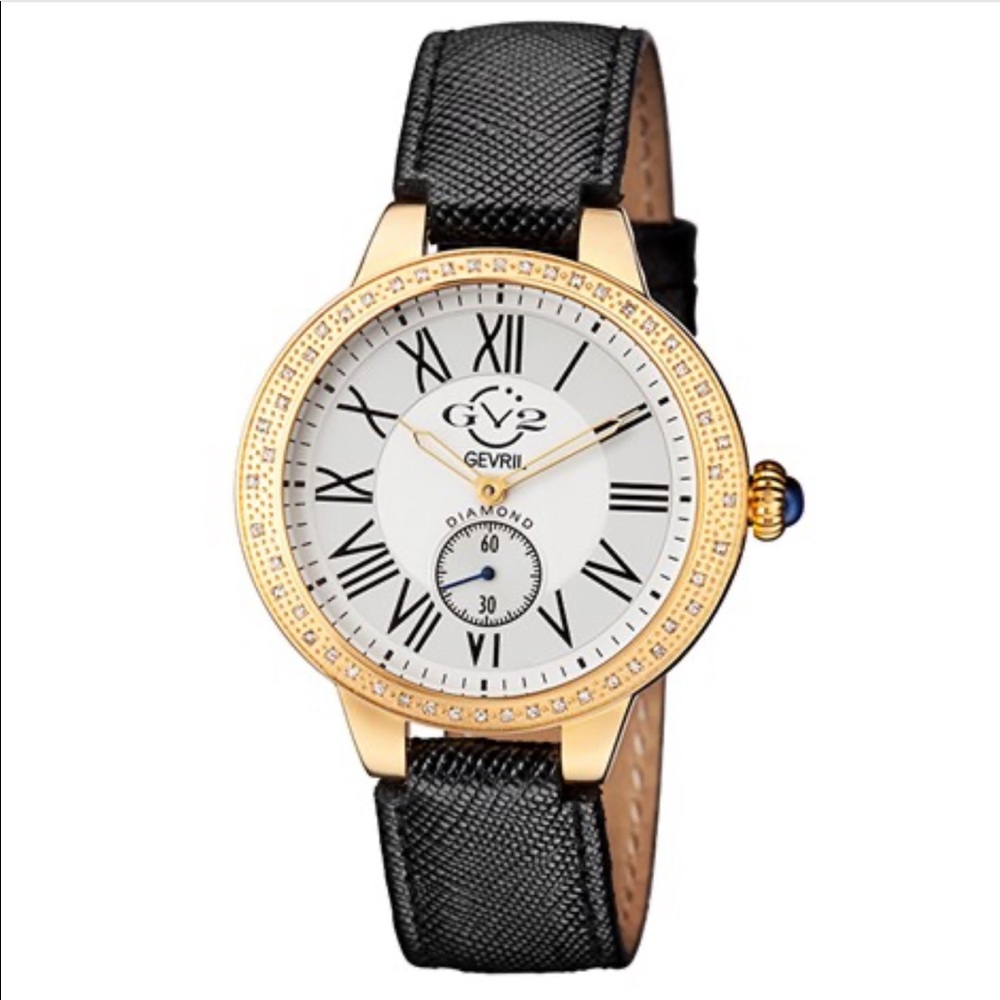 GV2 Astor Diamond Bezel Gold Calfskin Watch